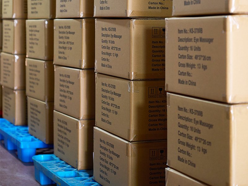 Cartons of finished Kaisum massagers ready for export