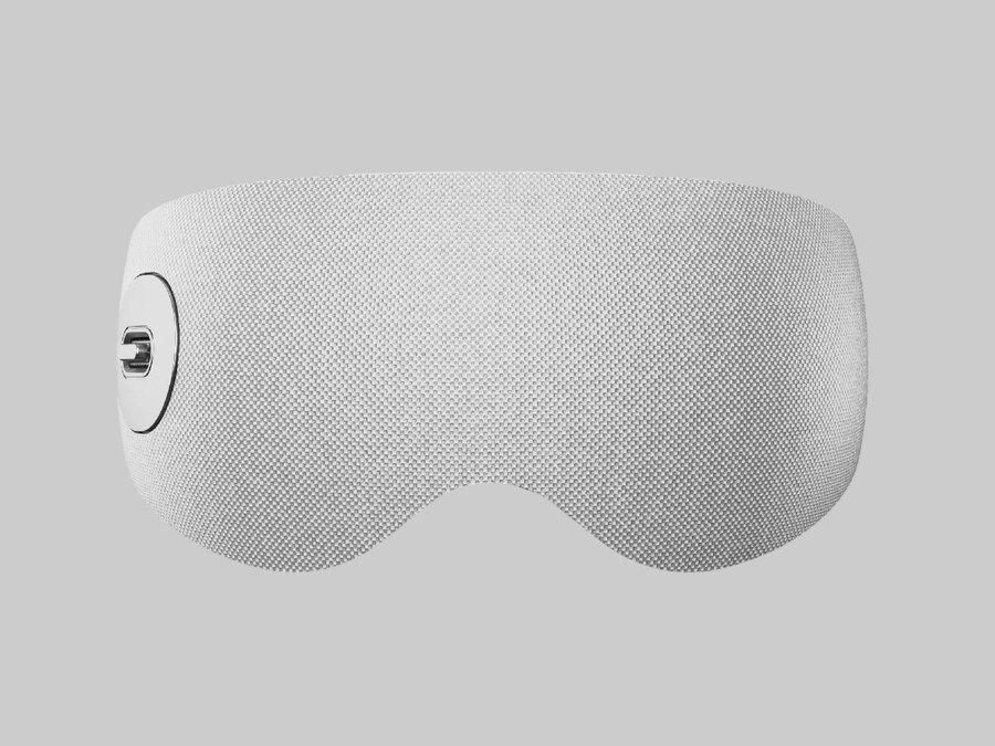 Kaisum eye massager built for AUEVI, grey fabric-wrapped shell
