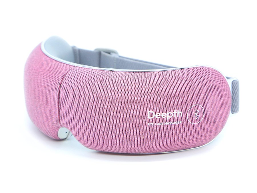 Kaisum eye massager built for Deepth, rose cloth wrap with the Deepth name on the face