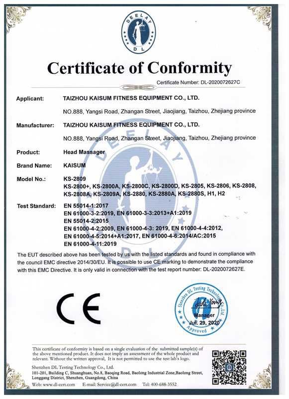 CE certificate of conformity for Kaisum head massagers